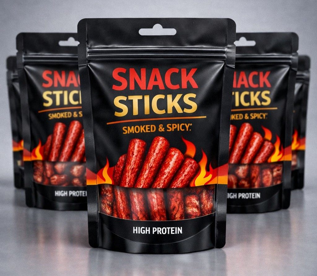 Doypack pouch printed for smoked snack sticks