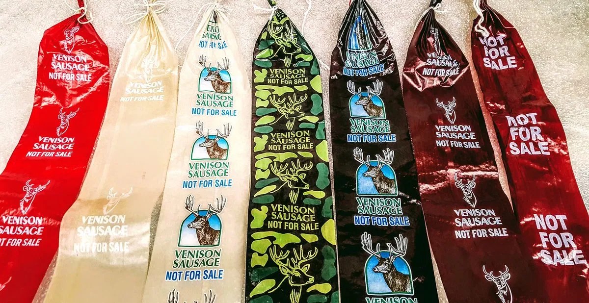 Venison sausage fibrous casing bags, printed