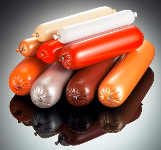 Plastic sausage casings in various colors