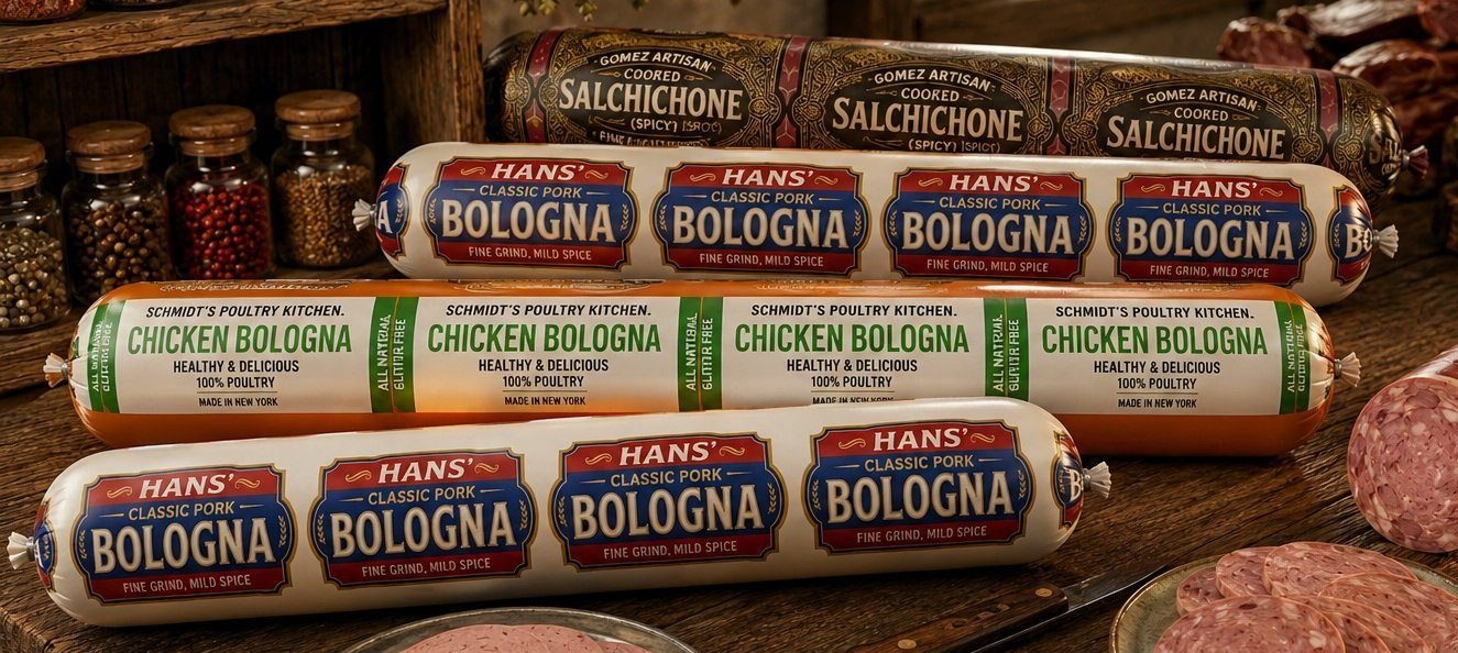 Custom printed bologna and salchichon casings, multiple brands