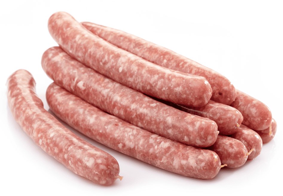 Fresh sausage links in natural sheep casings