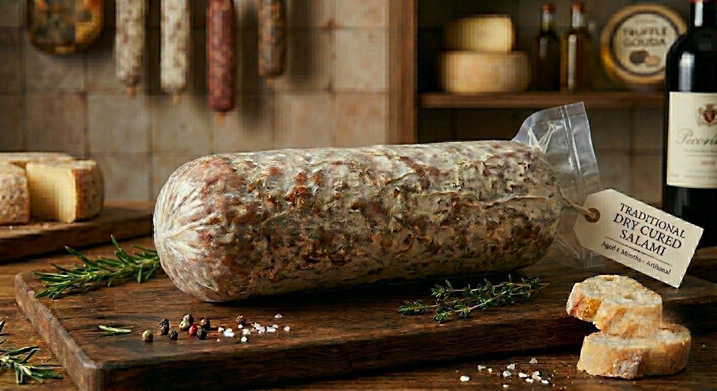 Traditional dry cured salami in shrink bag
